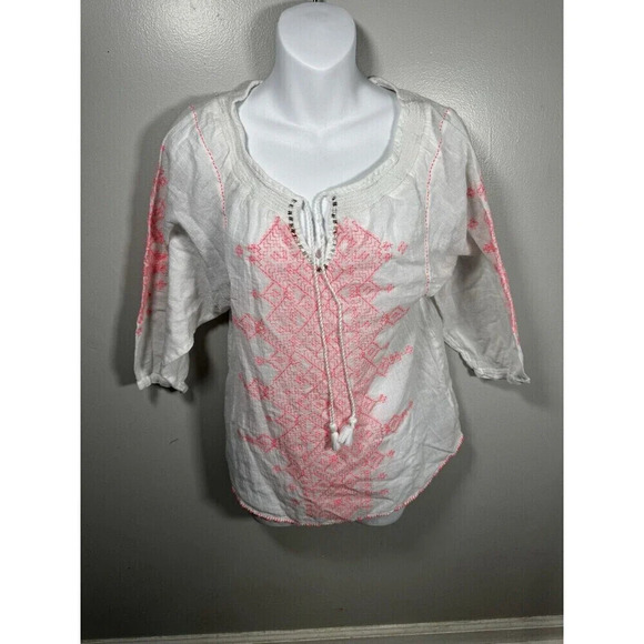 Maeve Anthropologie Long Sleeve Top Size Small White With Embroidered Design Sz2 - Picture 1 of 6